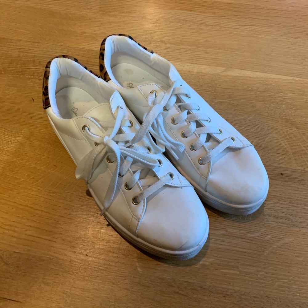 White Platform Sneakers with Leopard Detail